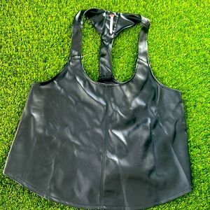 New Free People Black Faux Leather Vest